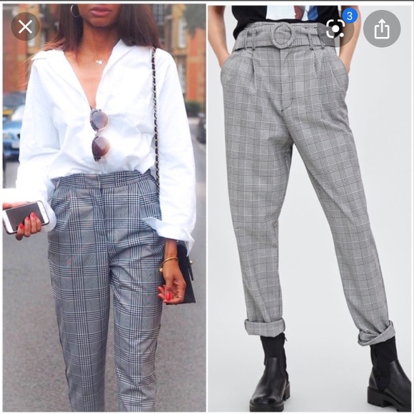 Zara Pants & Jumpsuits Zara Plaid High Rise Belted Check Plaid